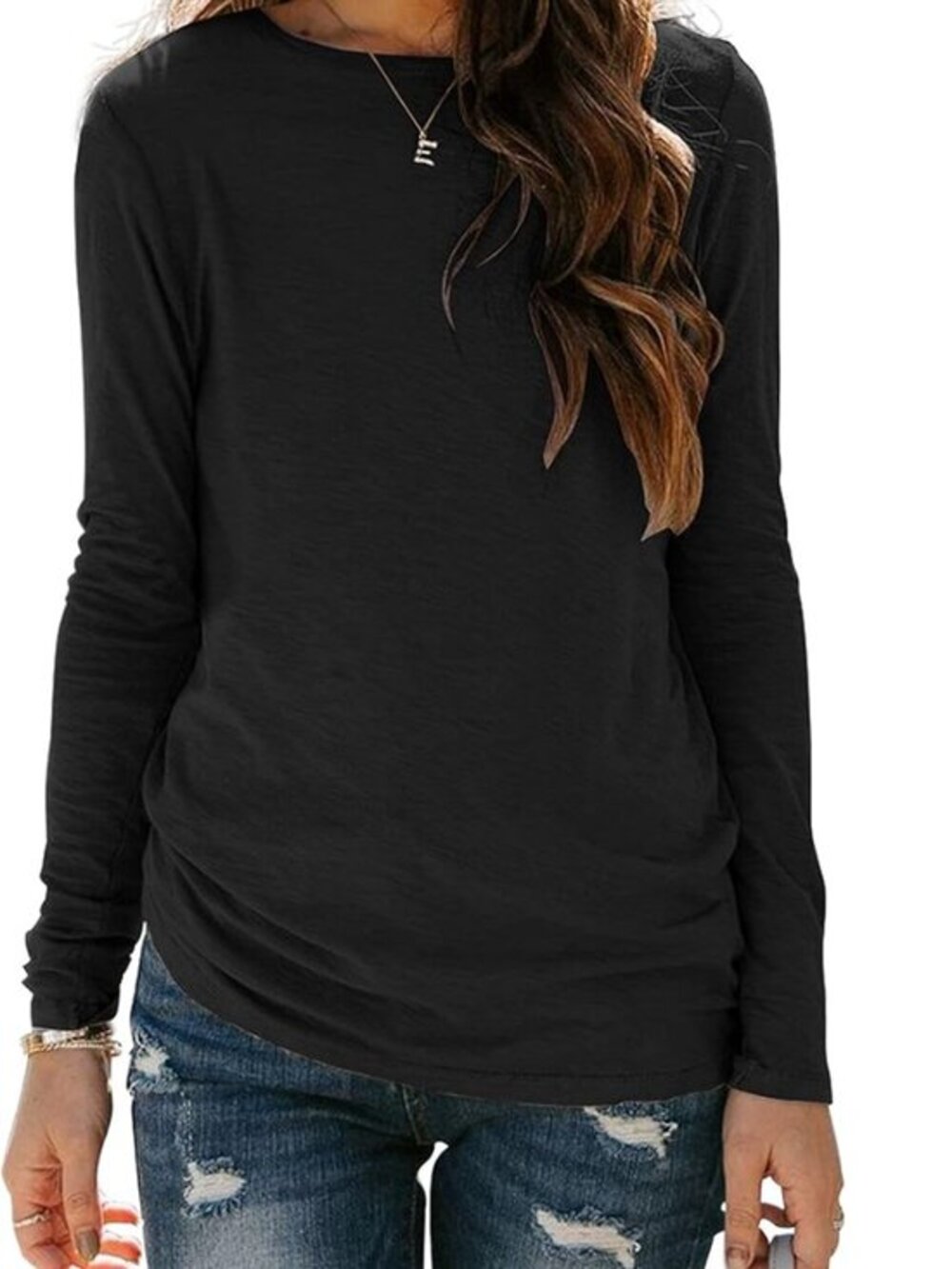 NWT Sherosa Black Long Sleeve Crew Neck Tee Lightweight Basic Top Medium